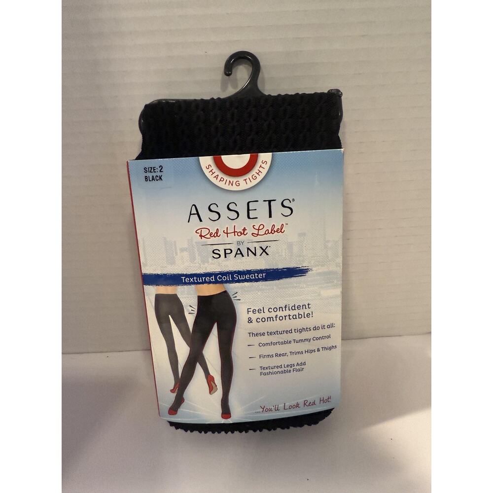 Assets Red Hot Label by Spanx Shaping Tights Womens 2 Textured Coil Sweater Blac
